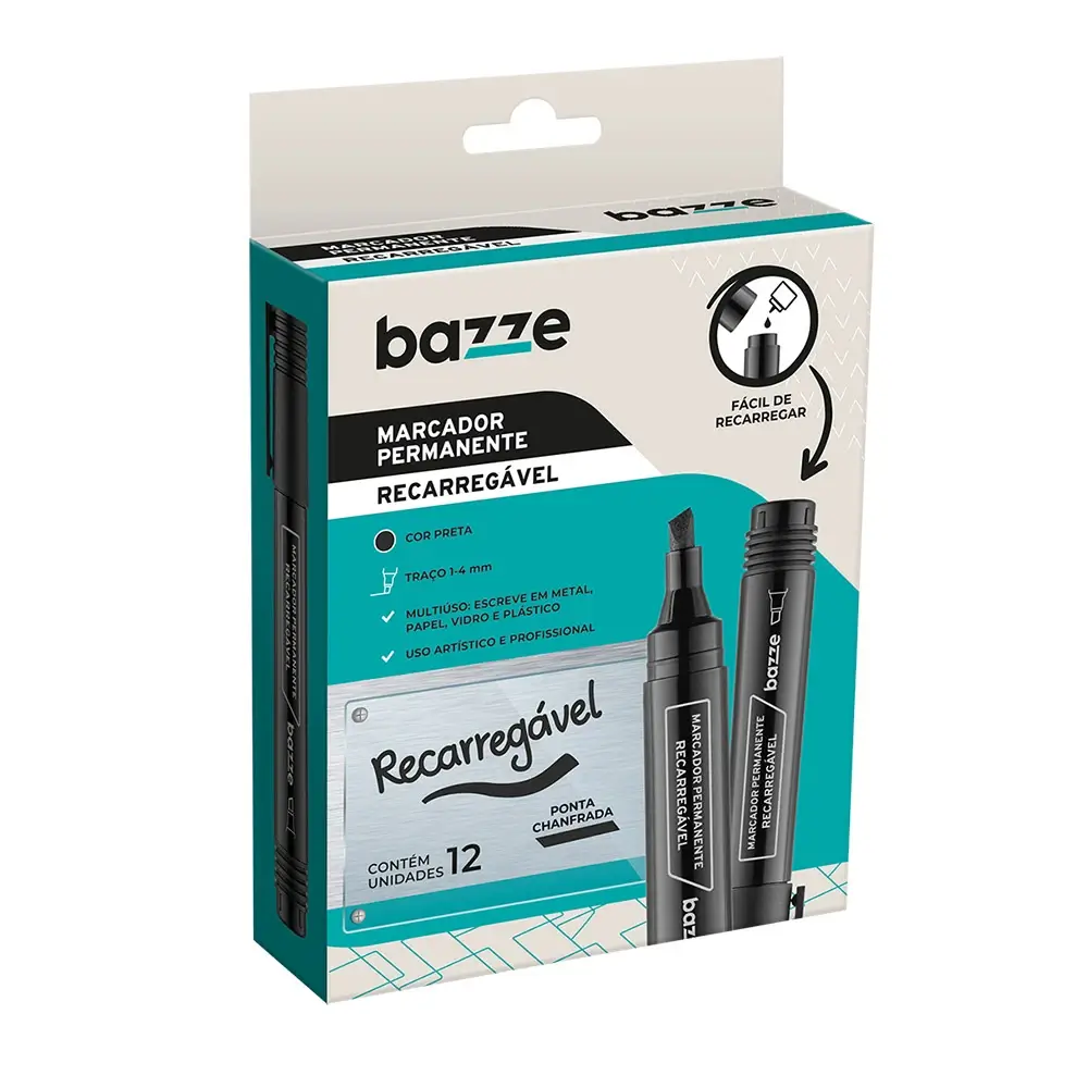 Marcador Permanente - Recarregável - Preto - Caixa C/12 un - Bazze - Imagem 1