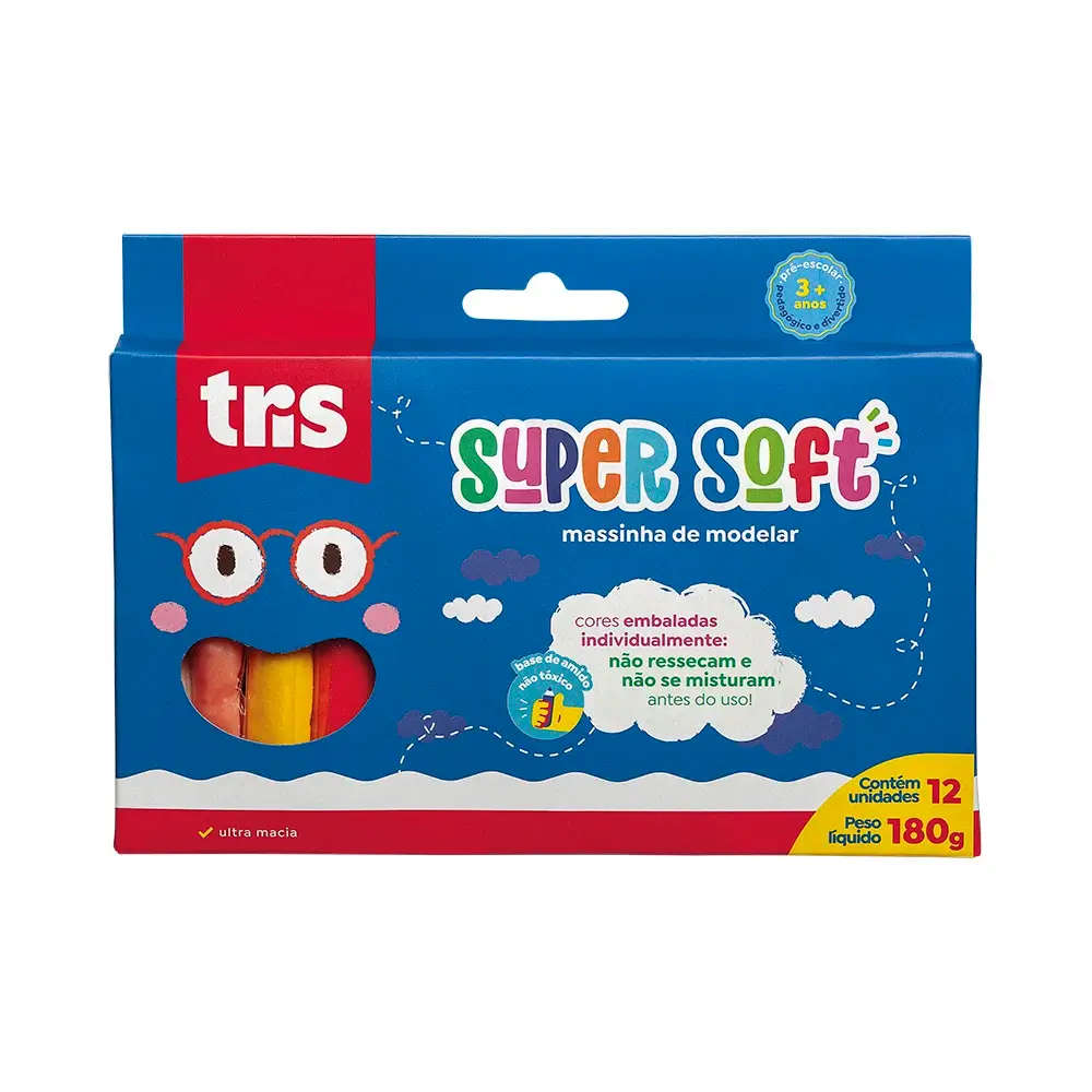 Massa de Modelar Supersoft - 180g - Conjunto C/12 Cores - Tris - Imagem 1