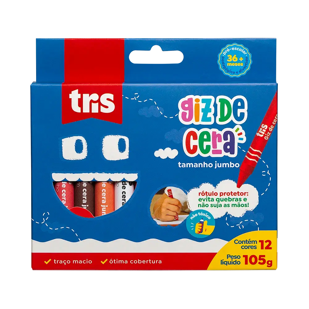 Giz de Cera Tamanho Jumbo - 12 Cores - Tris - Imagem 1