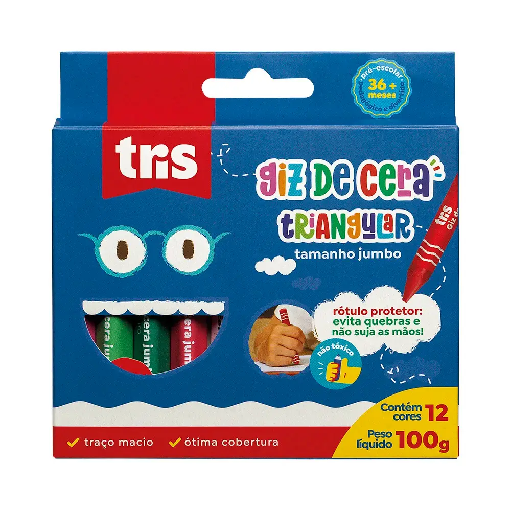 Giz de Cera Tamanho Jumbo Triangular - 12 Cores - Tris - Imagem 1