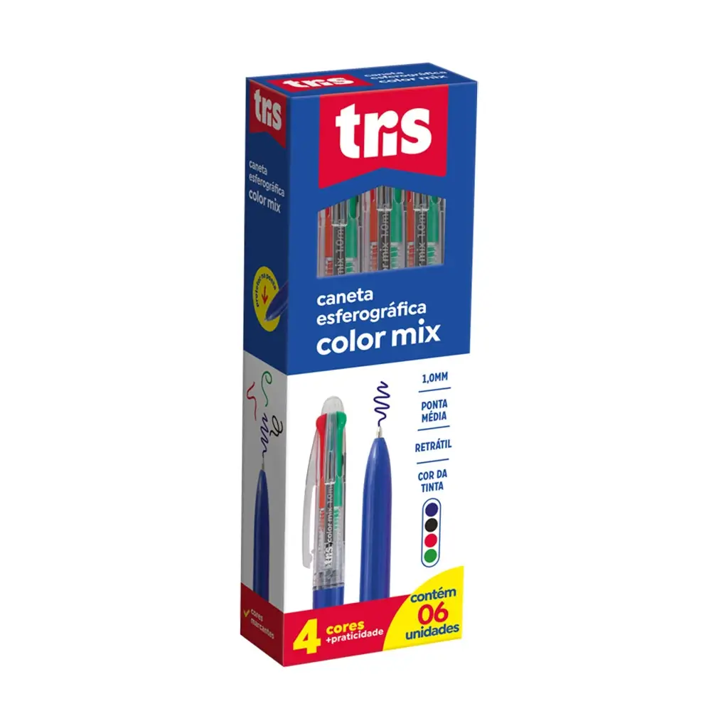 Caneta Esferográfica 4 Cores ColorMix - 1.0mm - Caixa C/6 un - Tris - Imagem 1
