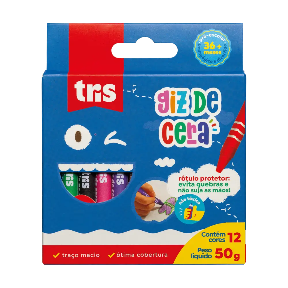 Giz de Cera Fino - 12 Cores - Tris - Imagem 1