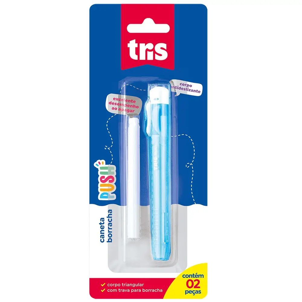 Caneta Borracha Push + Refil - Cores Sortidas - Cartela C/2 un - Tris - Imagem 1