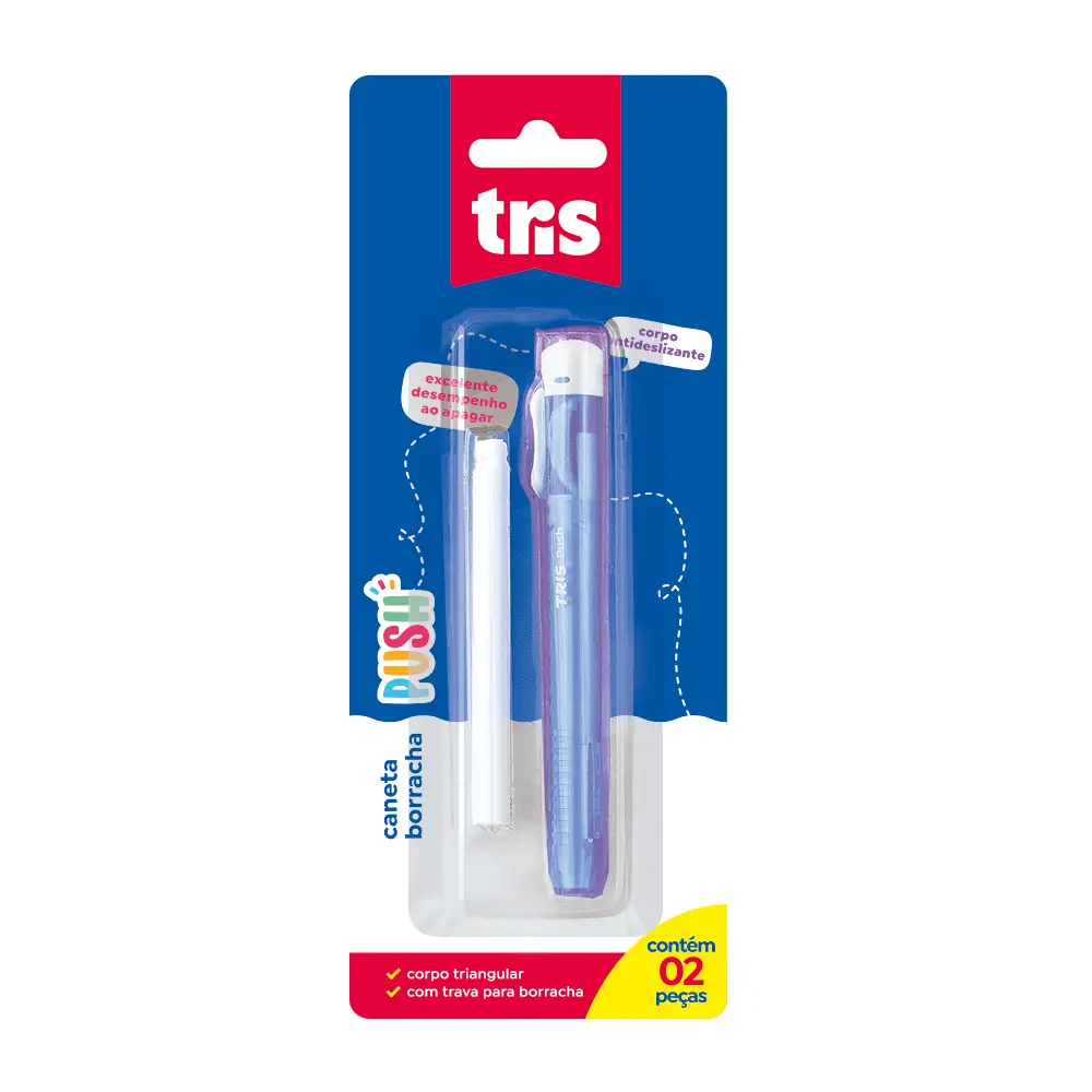 Caneta Borracha Push + Refil - Cores Sortidas - Cartela C/2 un - Tris - Imagem 2