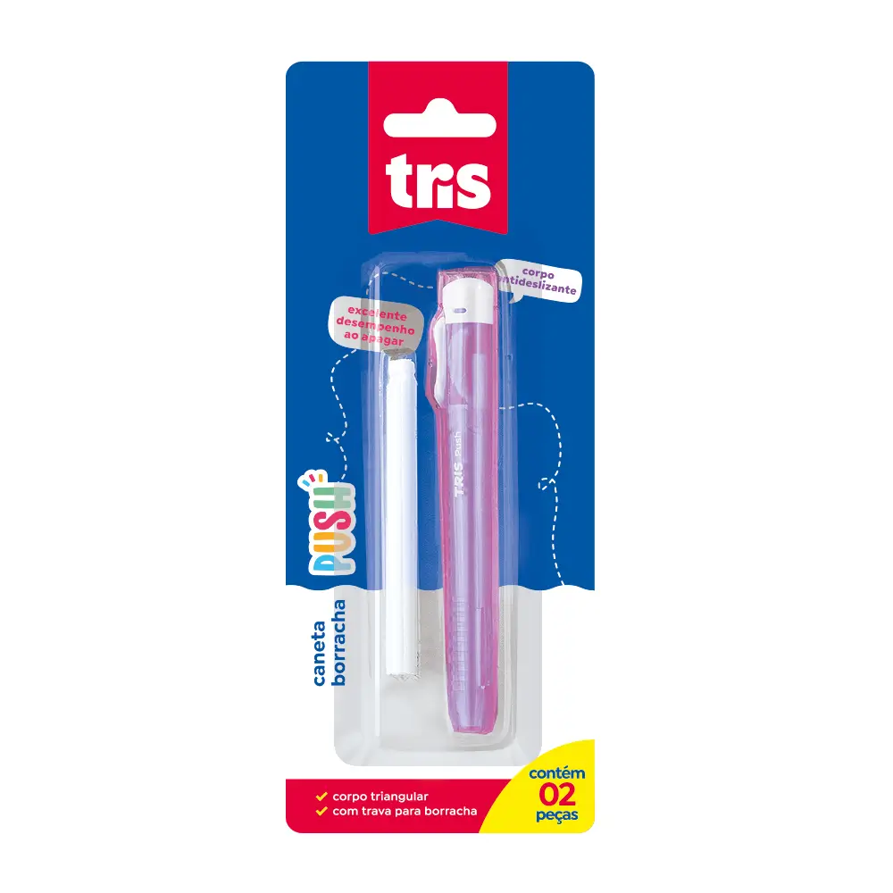 Caneta Borracha Push + Refil - Cores Sortidas - Cartela C/2 un - Tris - Imagem 3