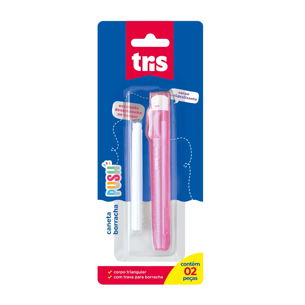 Caneta Borracha Push + Refil - Cores Sortidas - Cartela C/2 un - Tris - Imagem 4