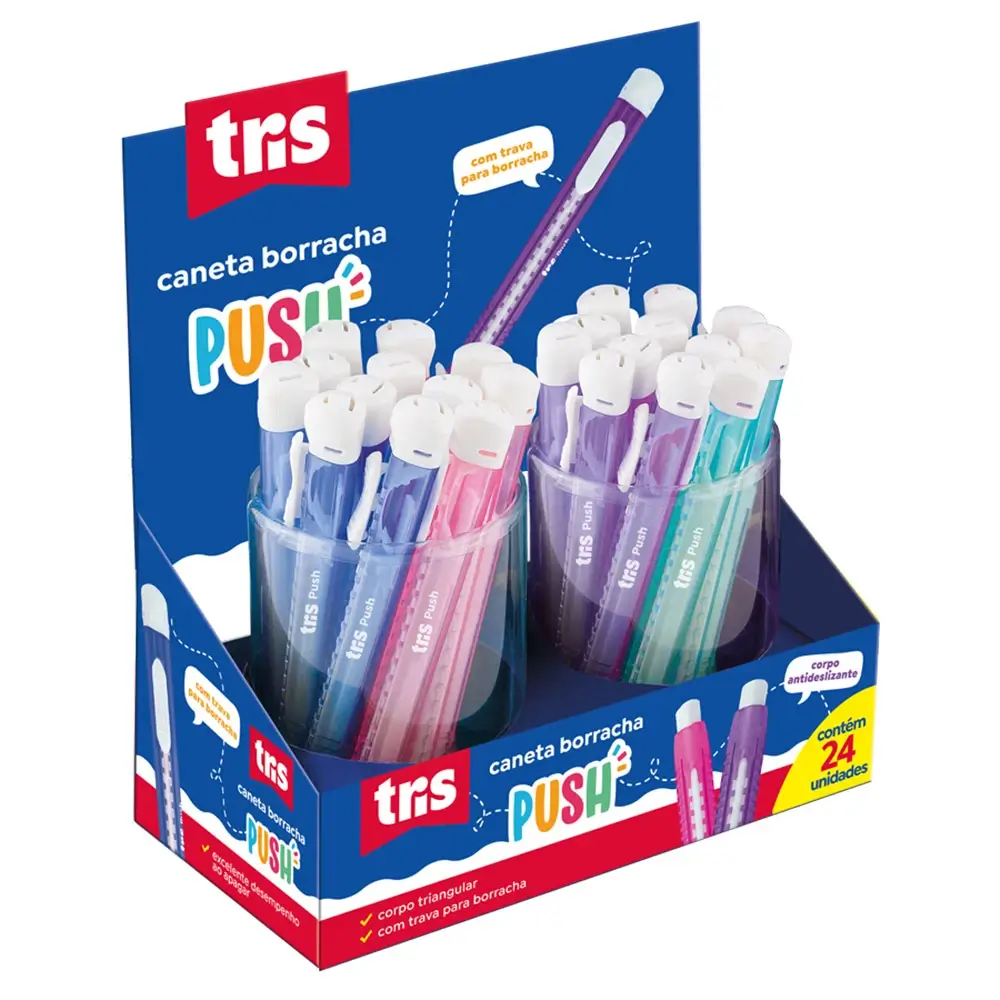Caneta Borracha Push - Cores Sortidas - Display C/24 un - Tris - Imagem 1