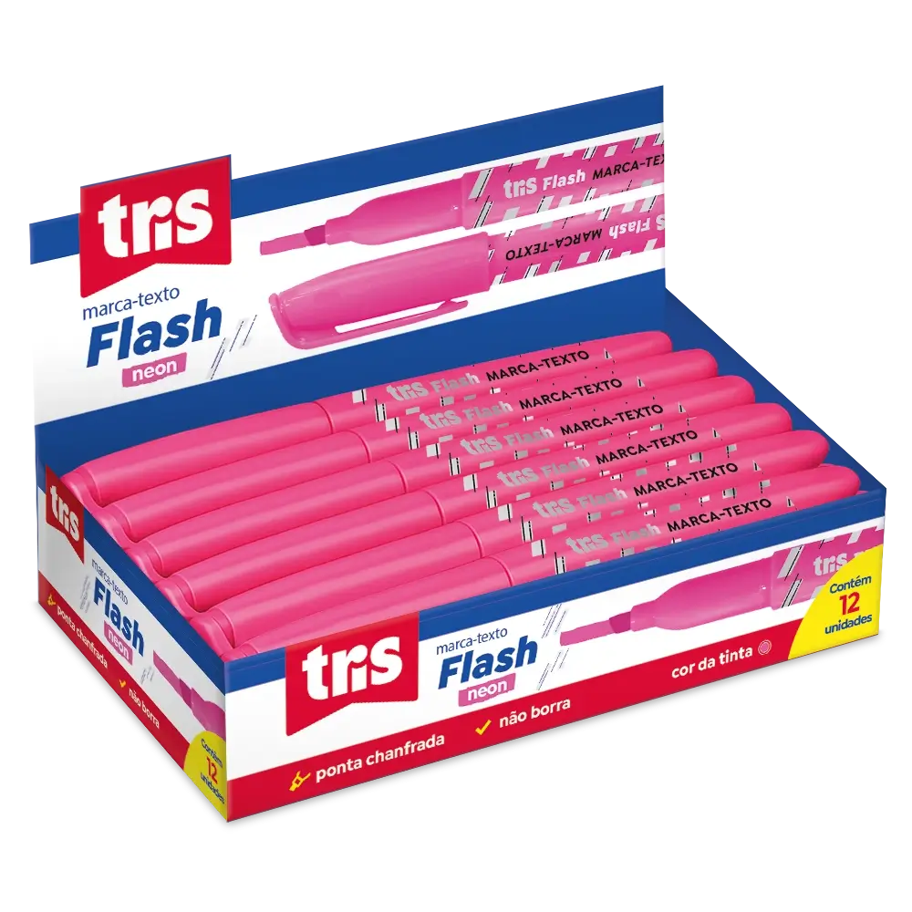 Marca-Texto Flash Neon - Rosa - Display C/12 un - Tris - Imagem 1