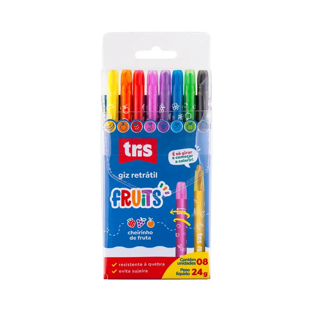 Giz Retrátil Fruits - 8 Cores e Cheiros Sortidos - Tris - Imagem 1
