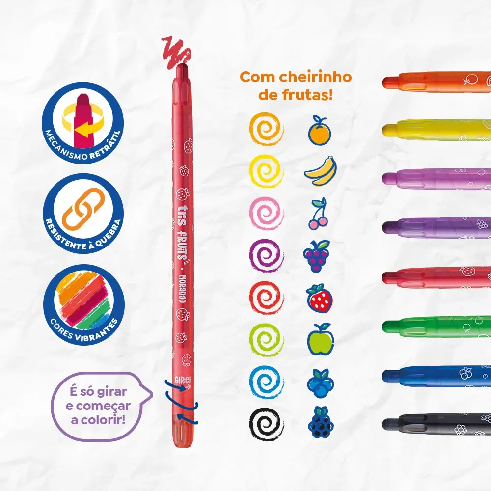 Giz Retrátil Fruits - 8 Cores e Cheiros Sortidos - Tris - Imagem 3