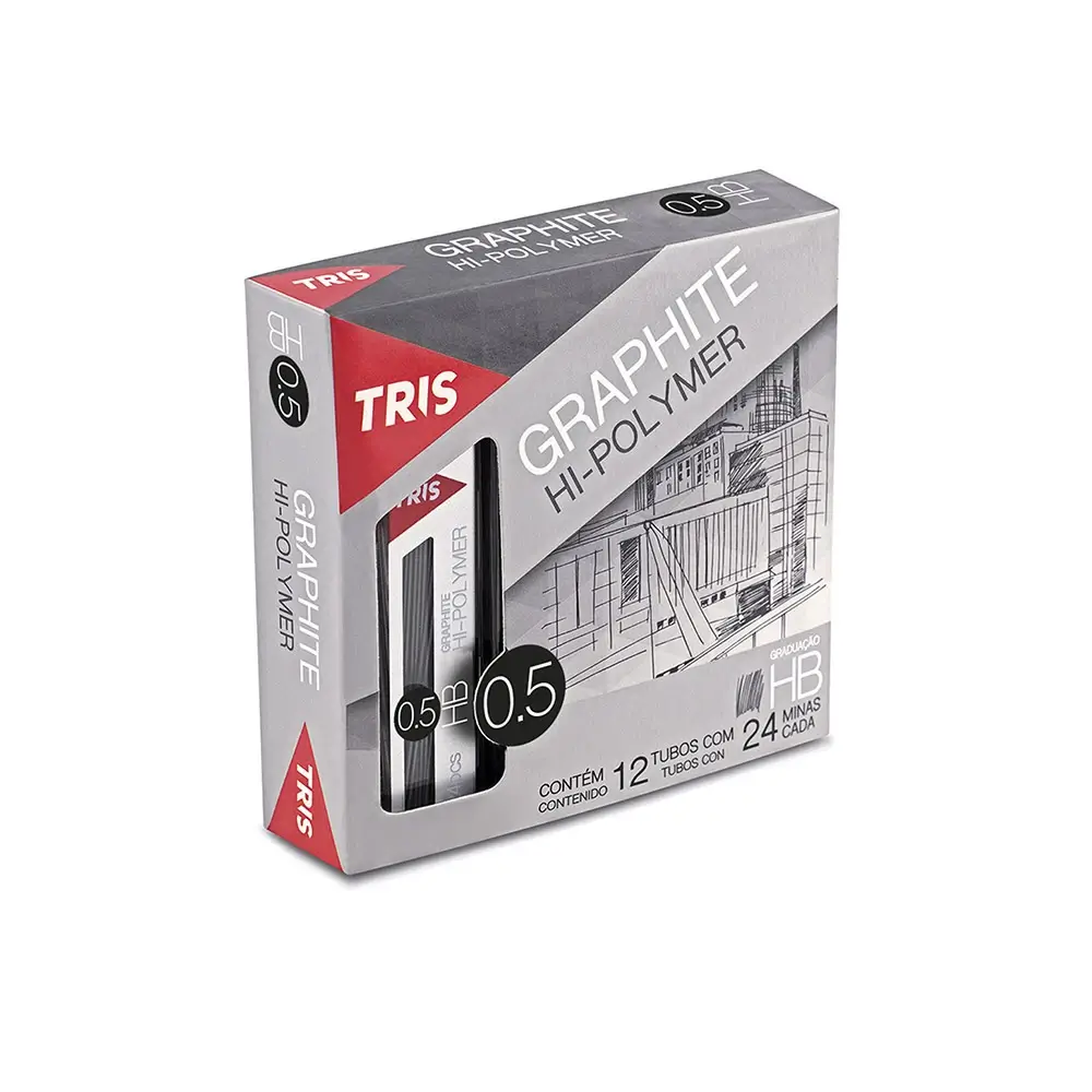Grafite Hi-Polymer Graphite - 0.5mm - Caixa C/12 Tubos C/24 Minas - Tris - Imagem 1