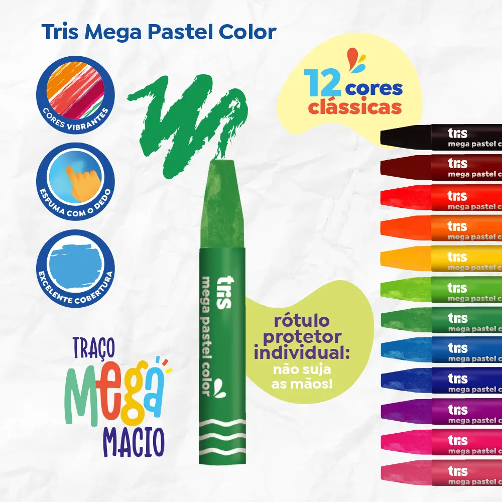Óleo Pastel Mega Color - Conjunto C/12 Cores - Tris - Imagem 3