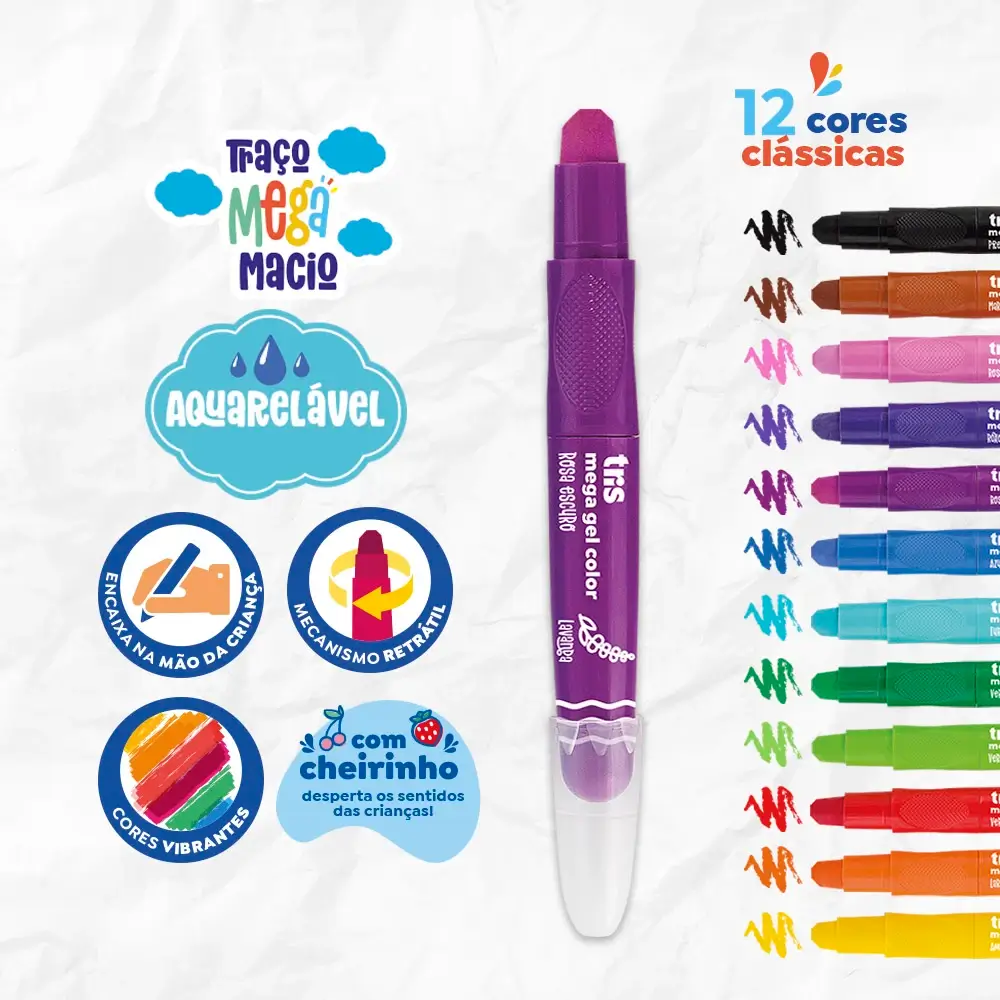 Giz Retrátil Mega Gel Color - 12 Cores - Tris - Imagem 3