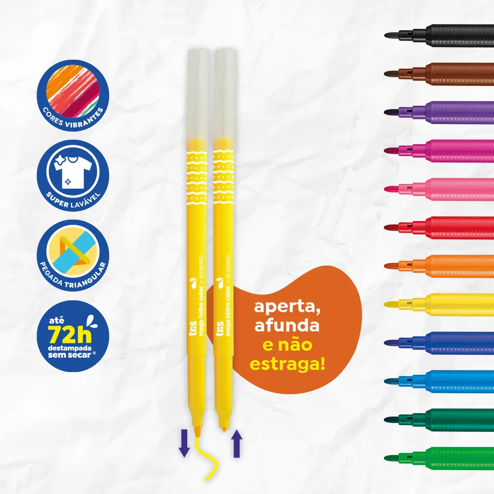 Hidrocor Ponta Fina Retrátil Mega Hidro Color - 12 Cores - Tris - Imagem 4