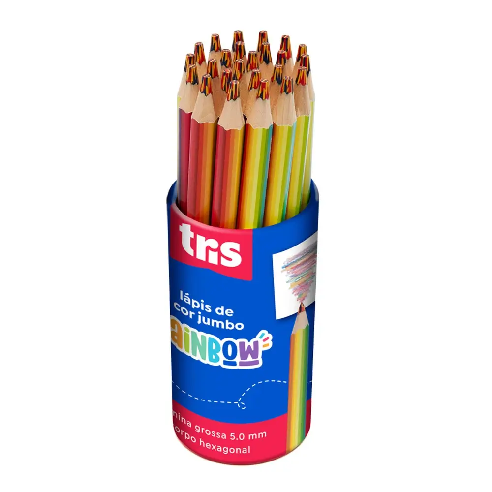 Lápis de Cor Rainbow Tamanho Jumbo - Mina Multicolorida - Pote C/24 un - Tris - Imagem 1
