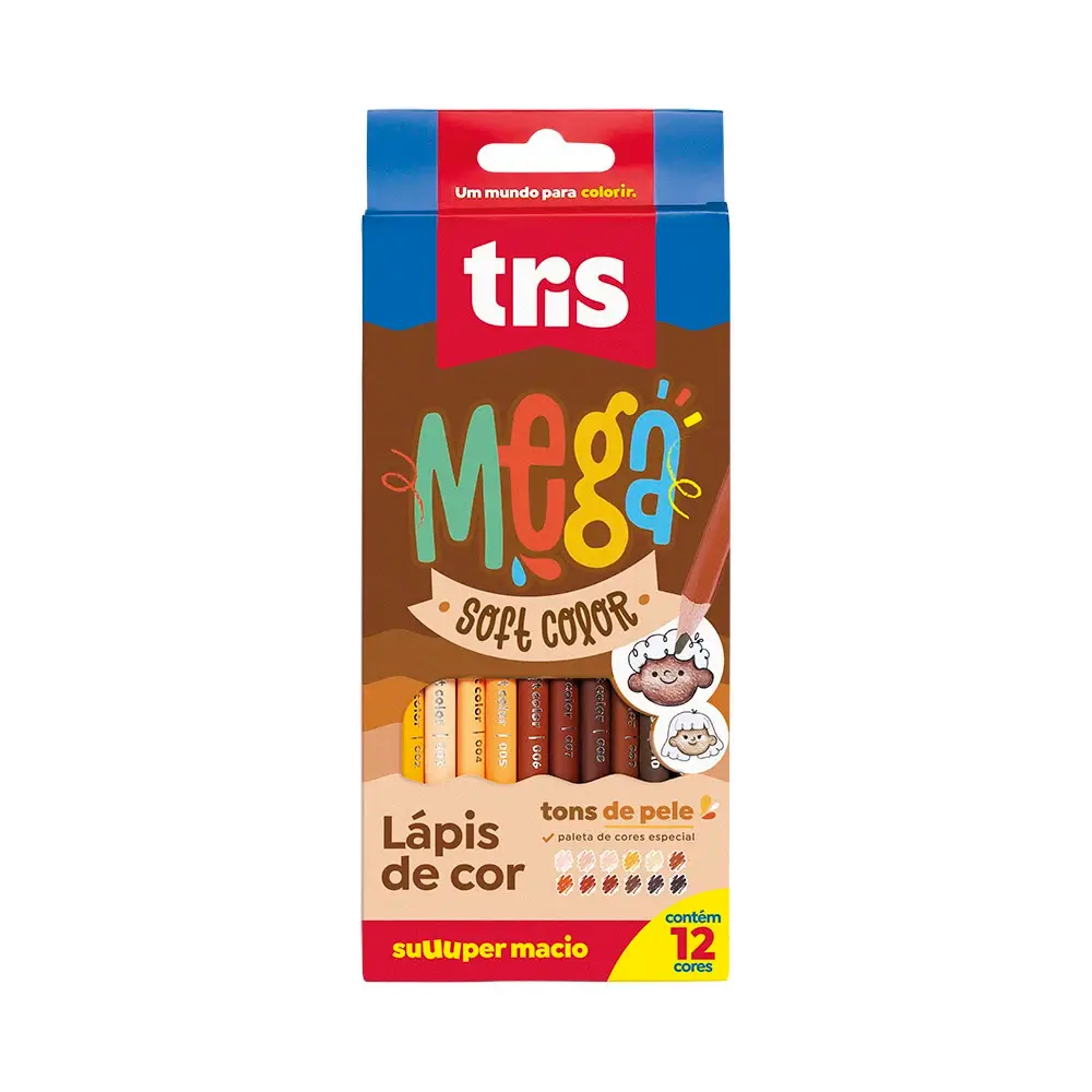 Lápis de Cor Mega Soft Color - Tons de Pele - 12 Cores - Tris - Imagem 1