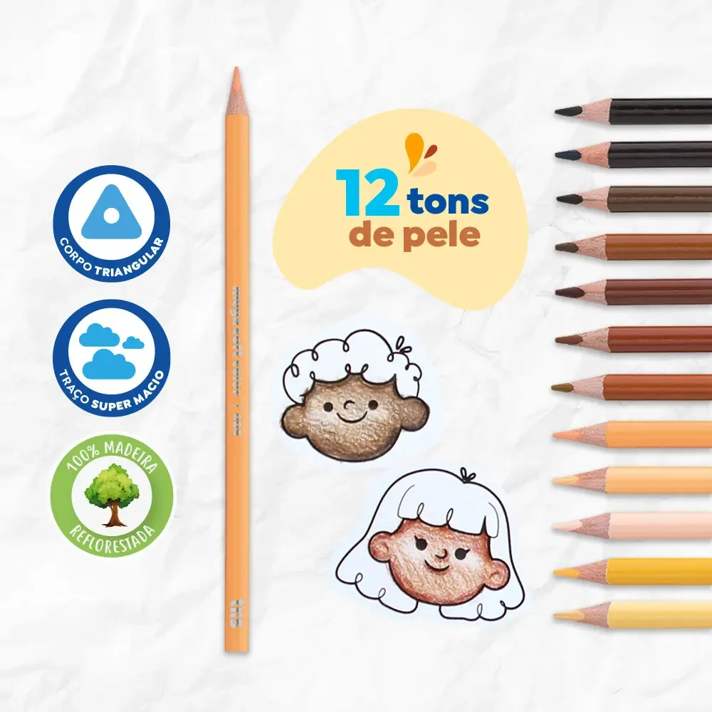 Lápis de Cor Mega Soft Color - Tons de Pele - 12 Cores - Tris - Imagem 3