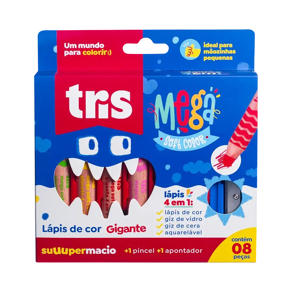 Lápis de Cor Mega Soft Color - 4 Em 1 - 6 Cores + Apontador + Pincel -Tris - Imagem 1