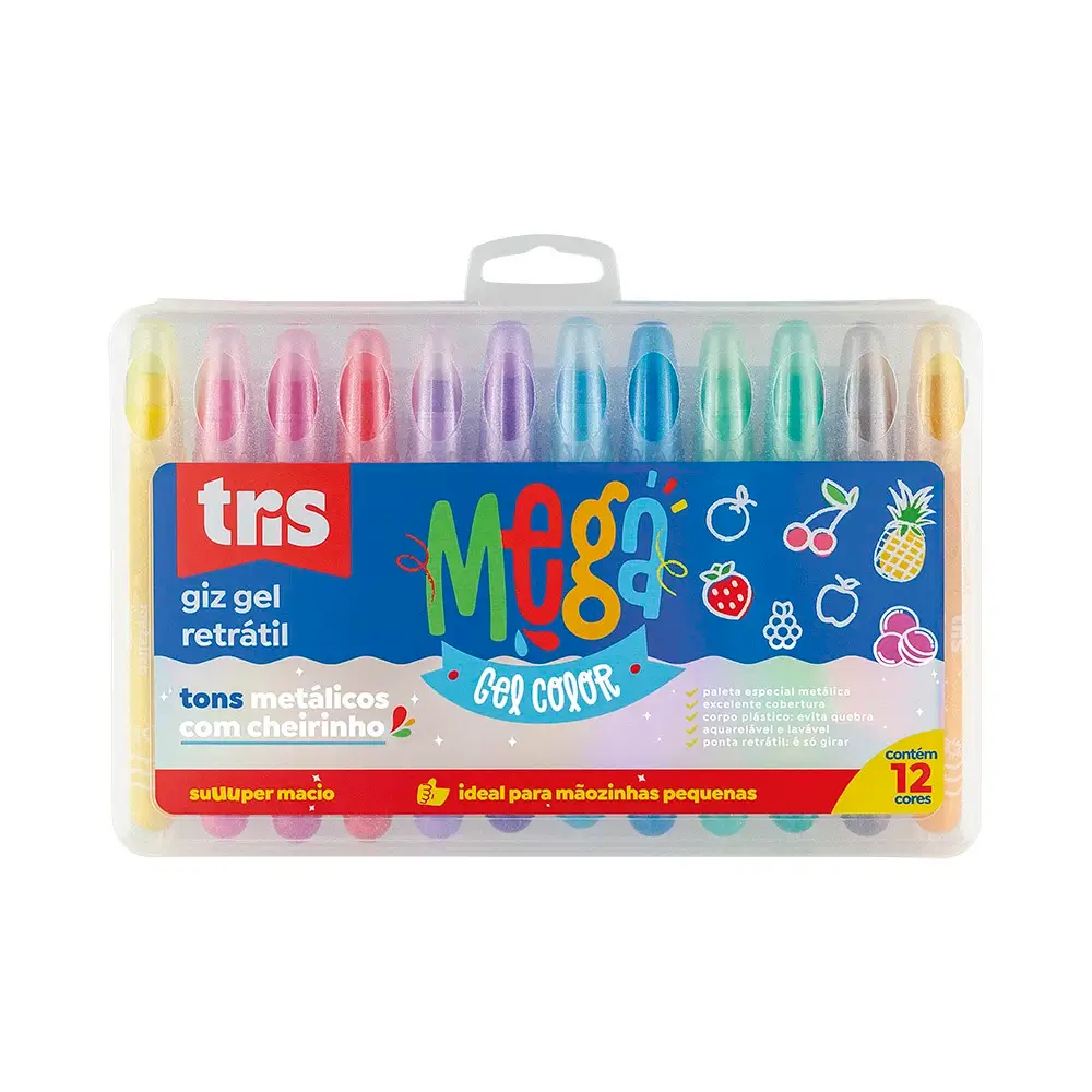 Giz Retrátil Mega Gel Color - Metálico - 12 Cores - Tris - Imagem 1