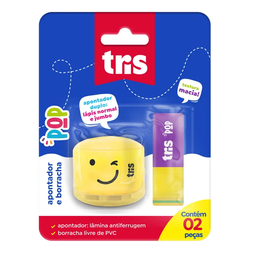 Kit Pop - Apontador com Depósito Emotion + Borracha - Cartela C/2 peças- Tris - Imagem 1