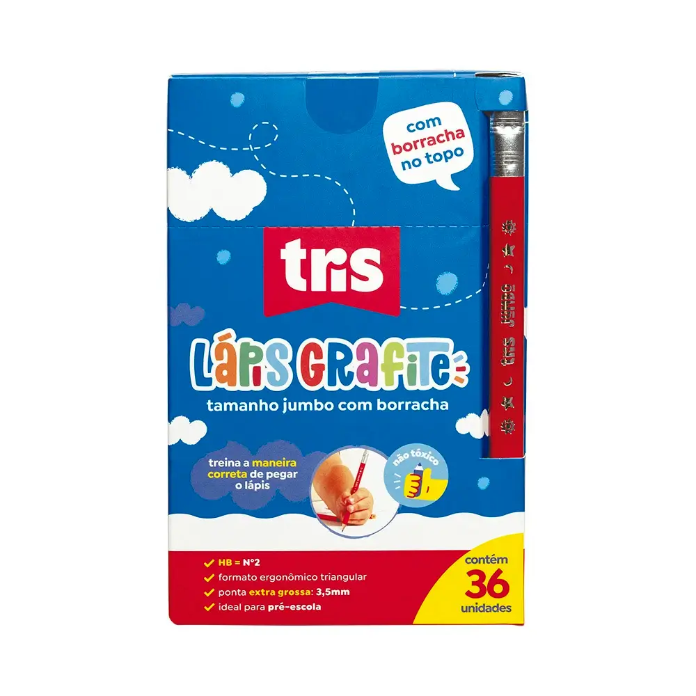 Lápis Preto Tamanho Jumbo com Borracha - HB - Display C/36 un - Tris - Imagem 1