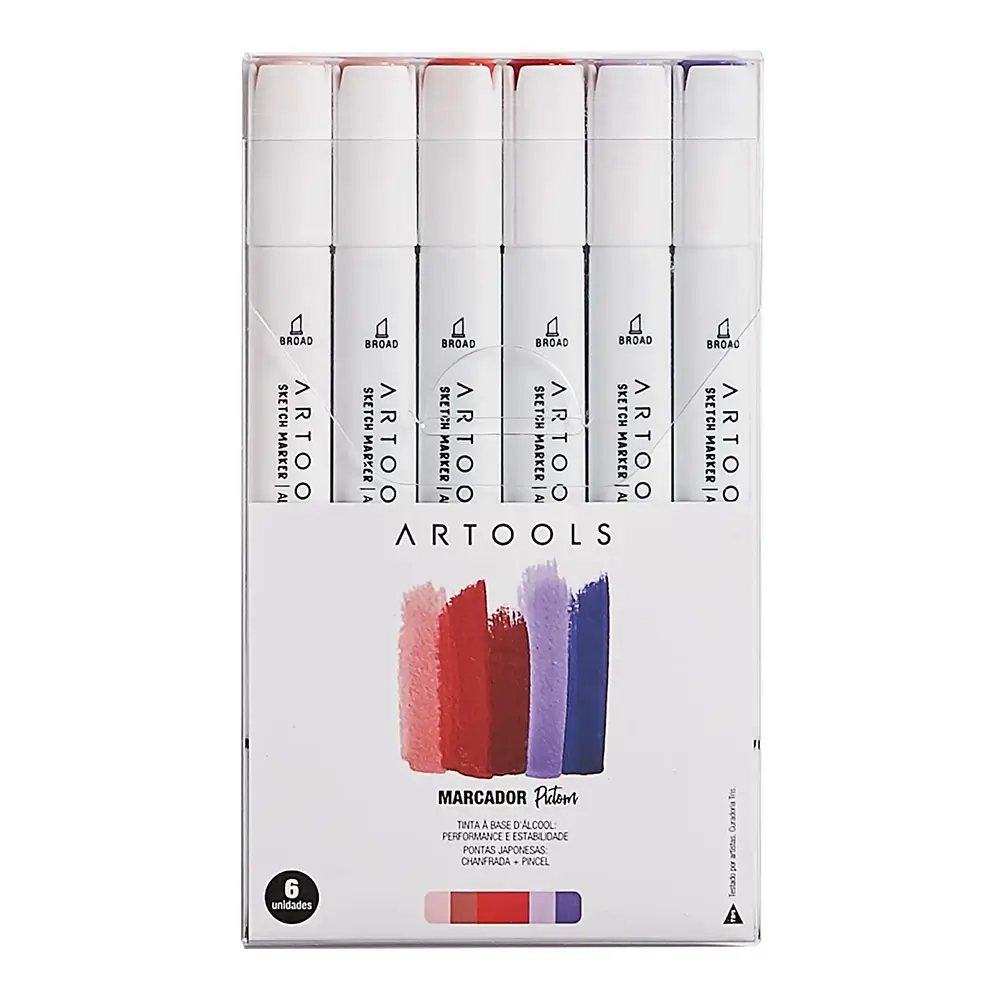 Marcador À Base De Álcool Sketch Pictom – 6 Tons De Vermelho - Artools - Imagem 1