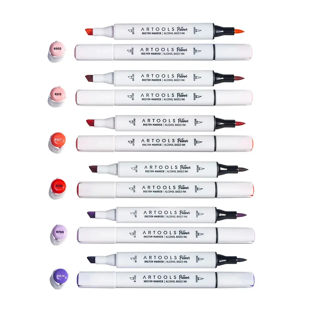 Marcador À Base De Álcool Sketch Pictom – 6 Tons De Vermelho - Artools - Imagem 2