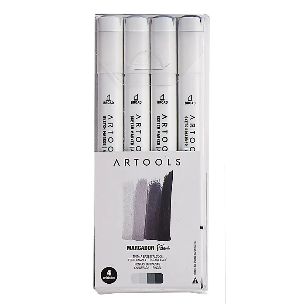 Marcador À Base De Álcool Sketch Pictom – 4 Tons De Cinza Frio - Artools - Imagem 1