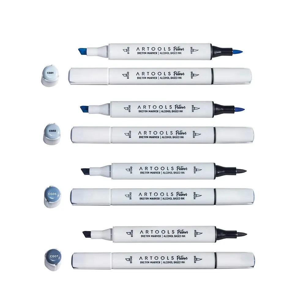 Marcador À Base De Álcool Sketch Pictom – 4 Tons De Cinza Frio - Artools - Imagem 2