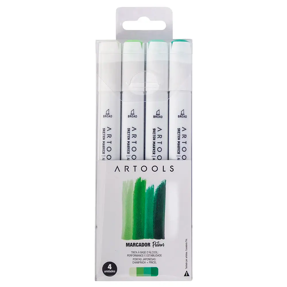 Marcador À Base De Álcool Sketch Pictom – 4 Tons De Verde - Artools - Imagem 1