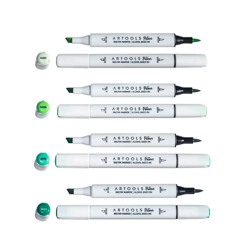 Marcador À Base De Álcool Sketch Pictom – 4 Tons De Verde - Artools - Imagem 2
