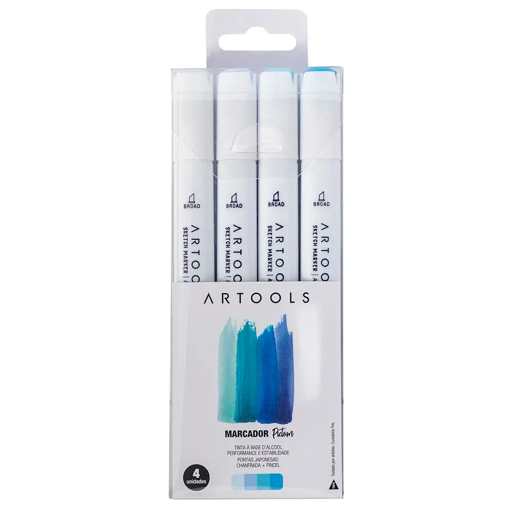 Marcador à Base de Álcool Pictom - 4 Tons de Azul - Artools - Imagem 1