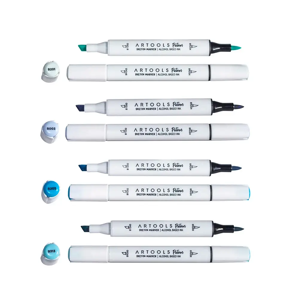 Marcador à Base de Álcool Pictom - 4 Tons de Azul - Artools - Imagem 2