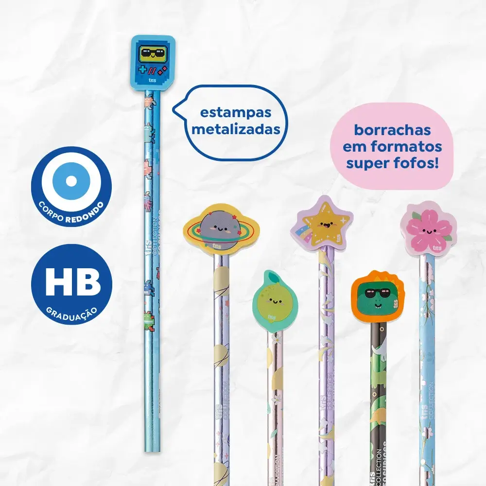 Lápis Preto com Borracha Topper Fofurices - HB - Pote C/24 un - Tris - Imagem 3