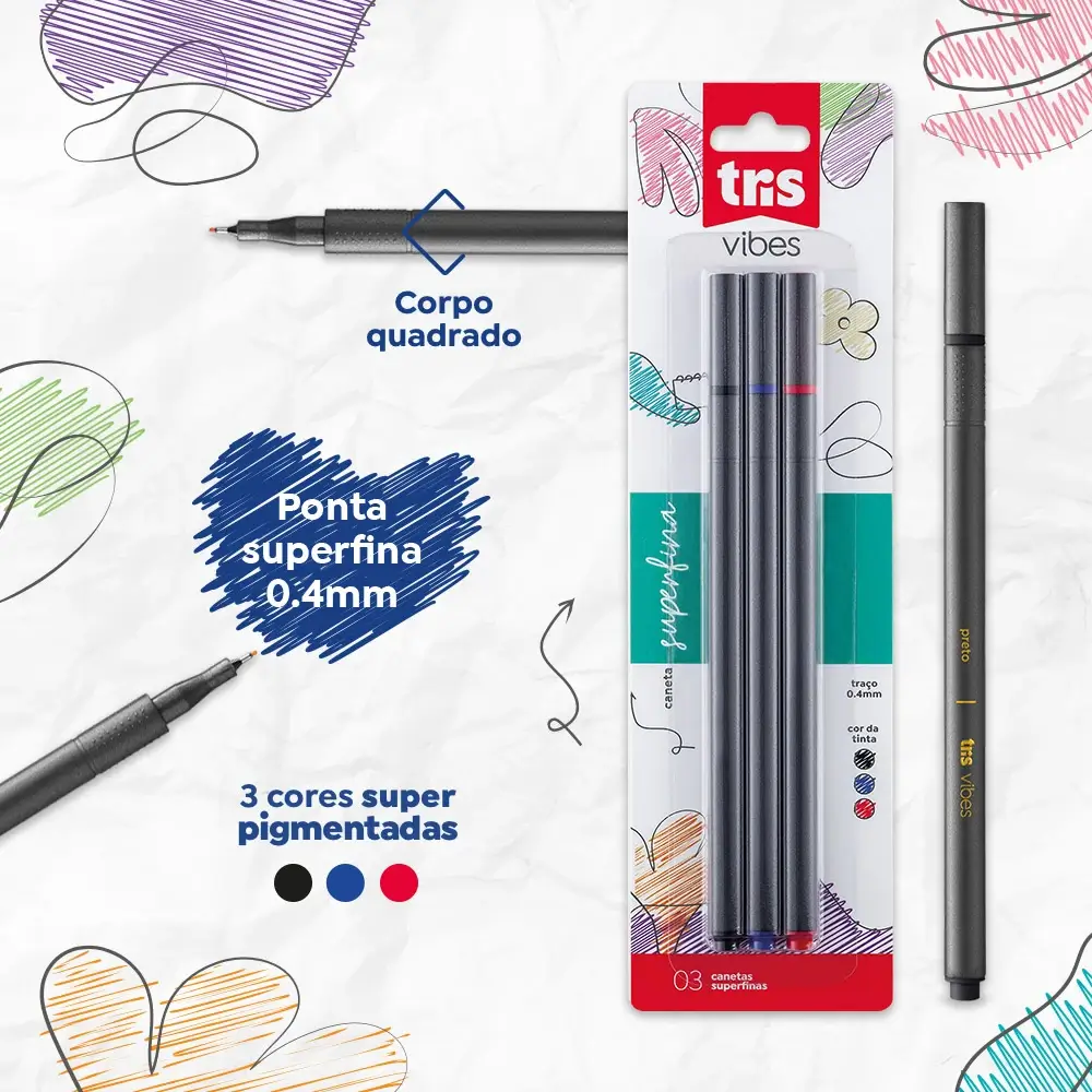 Caneta Superfina Vibes - Cores Sortidas - Cartela C/ 3 un - Tris - Imagem 3
