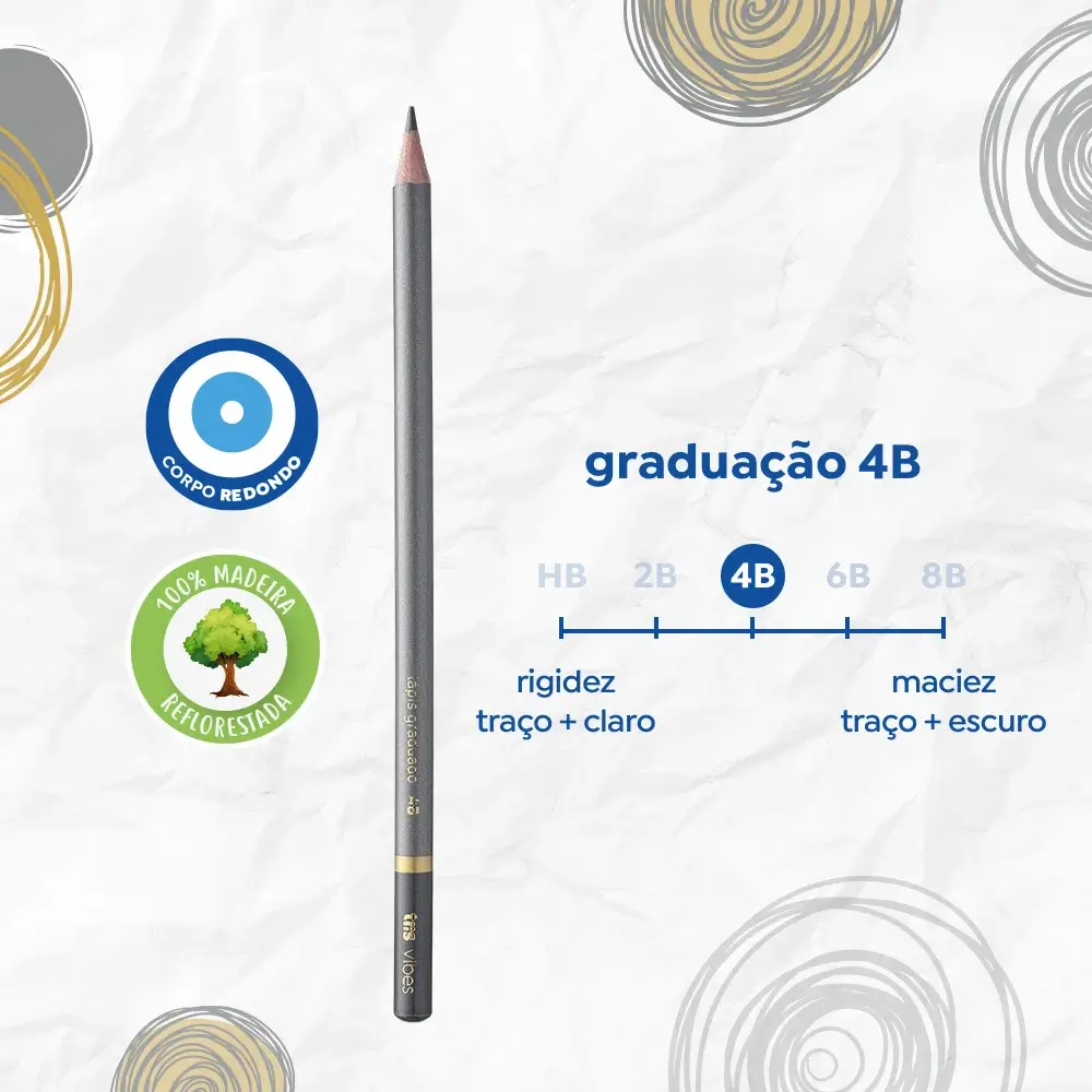 Lápis Grafite Graduado Vibes - 4B - Caixa C/10 un - Tris - Imagem 3
