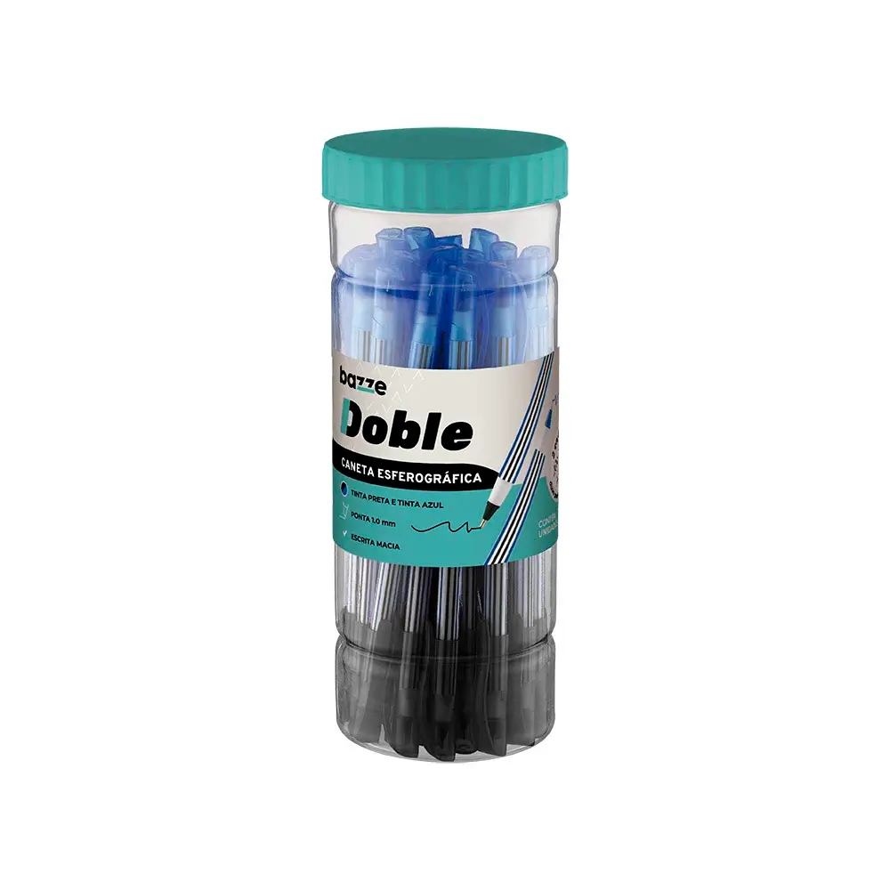 Caneta Esferográfica Doble - Azul/Preto - 1.0mm - Pote C/24 un - Bazze - Imagem 1