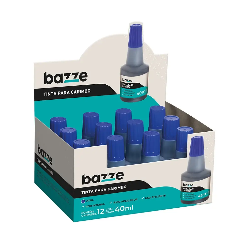 Tinta para Carimbo - 40ml - Azul - Display C/12 un - Bazze - Imagem 1