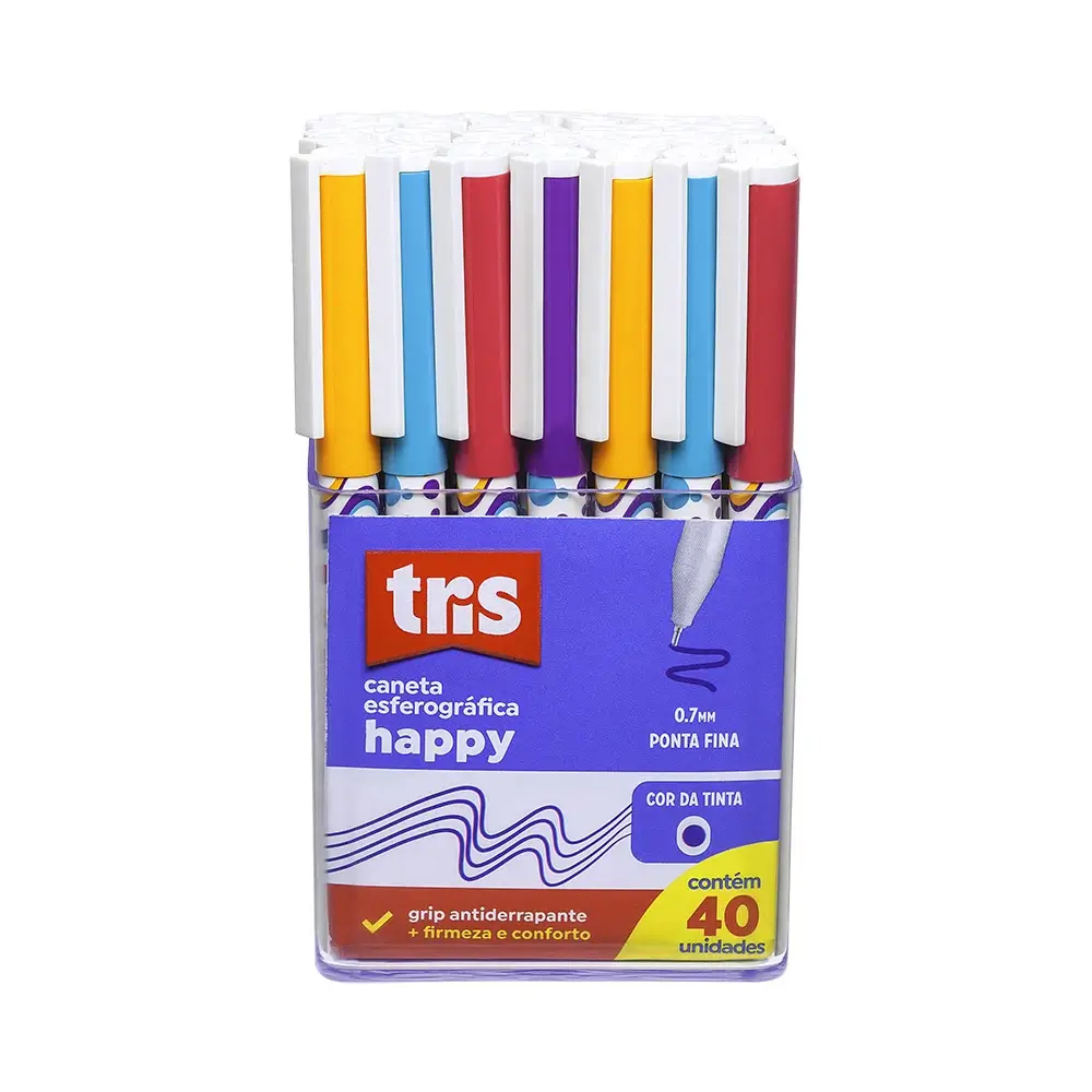 Caneta Esferográfica Happy - Azul - 0.7mm - Pote C/40 un - Tris - Imagem 1
