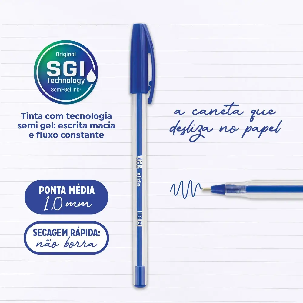 Caneta Esferográfica Slide - Azul - 1.0mm - Caixa C/24 un - Tris - Imagem 2