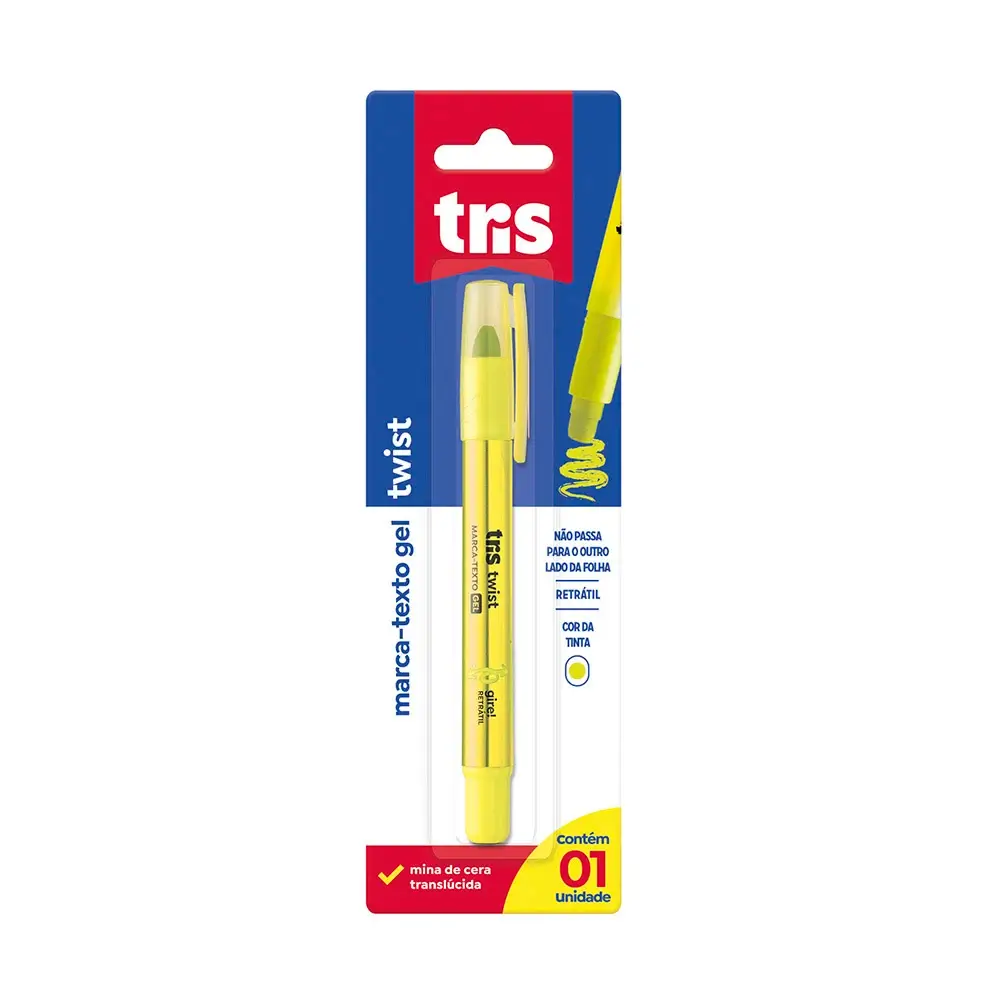 Marca-Texto Gel Twist - Amarelo - Cartela C/1 un - Tris - Imagem 1