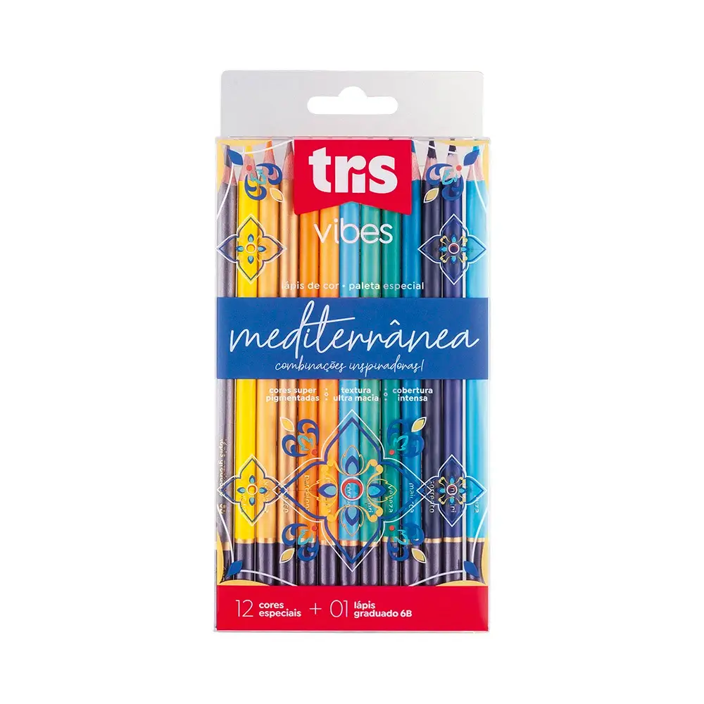 Lápis de Cor Vibes - Tons Mediterrâneo - 12 Cores + 1 Lápis 6B - Tris - Imagem 1