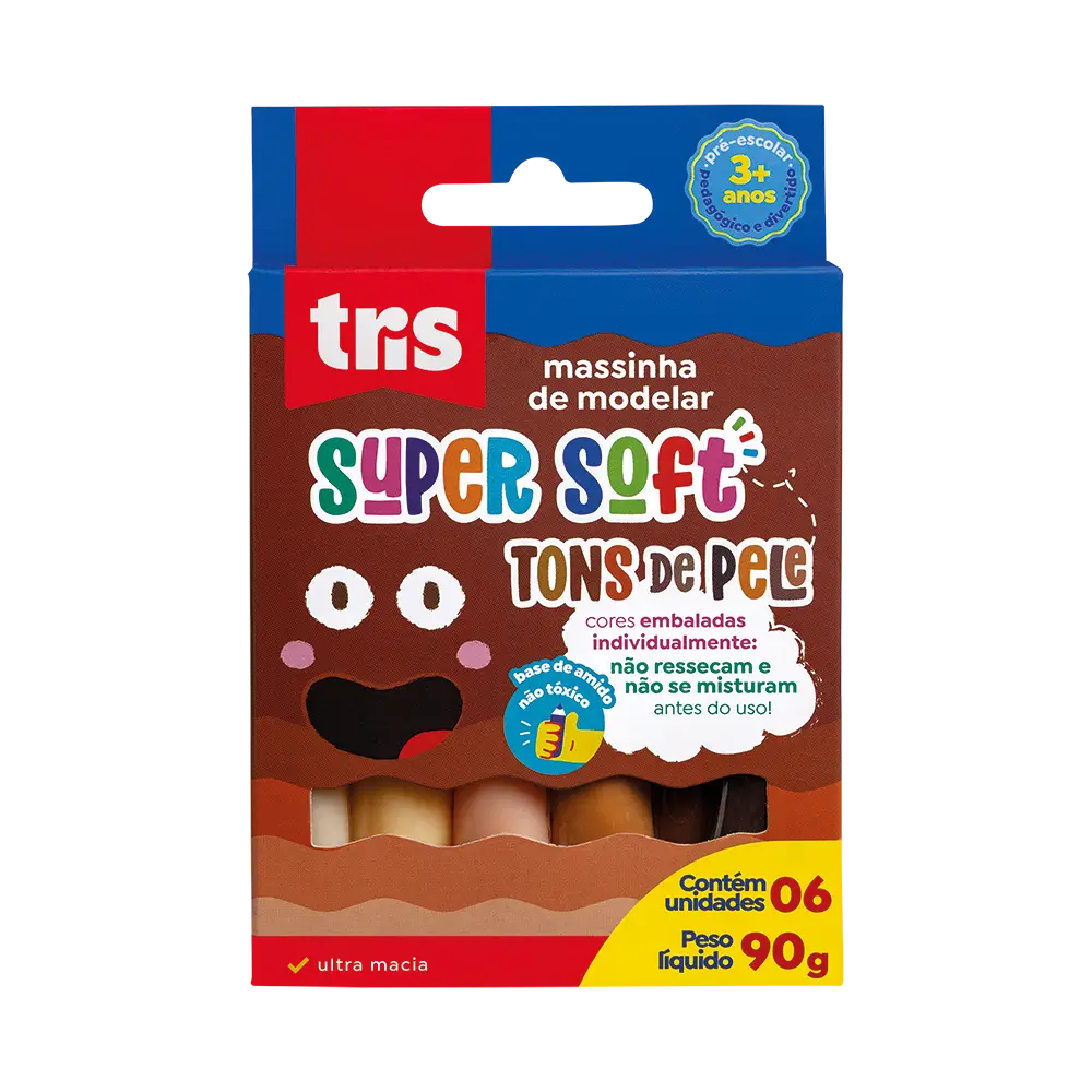 Massa de Modelar Supersoft 90g - Tons de Pele - Conjunto C/6 Cores - Tris - Imagem 1