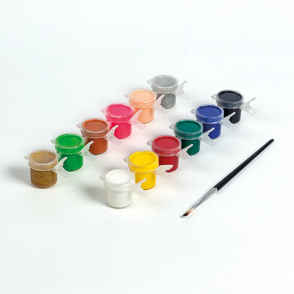 Tinta Guache 12 Cores Com Pincel - 2 Cores C/ Glitter - Conjunto C/ 13peças - Bazze - Imagem 2