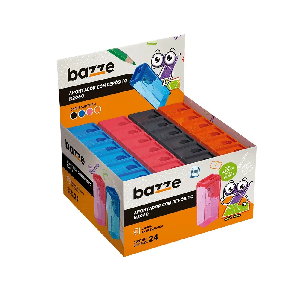 Apontador com Depósito B2060 - Cores sortidas - Caixa C/24 un - Bazze - Imagem 1
