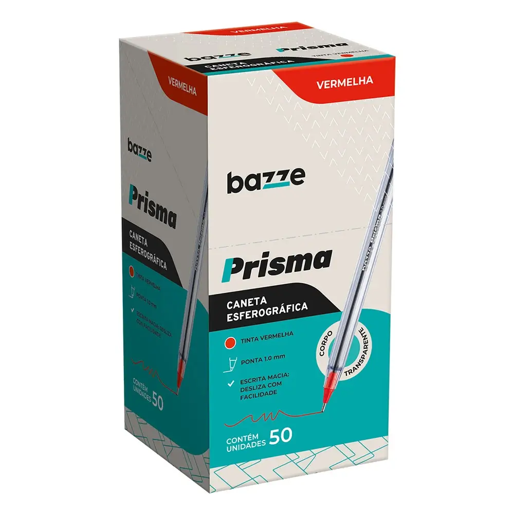 Caneta Esferográfica Prisma - 1.0mm - Vermelho - Caixa C/50 un - Bazze - Imagem 1
