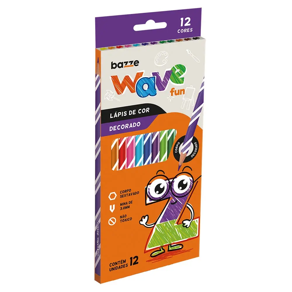 Lápis de Cor Wave Fun - 12 cores - Bazze - Imagem 1