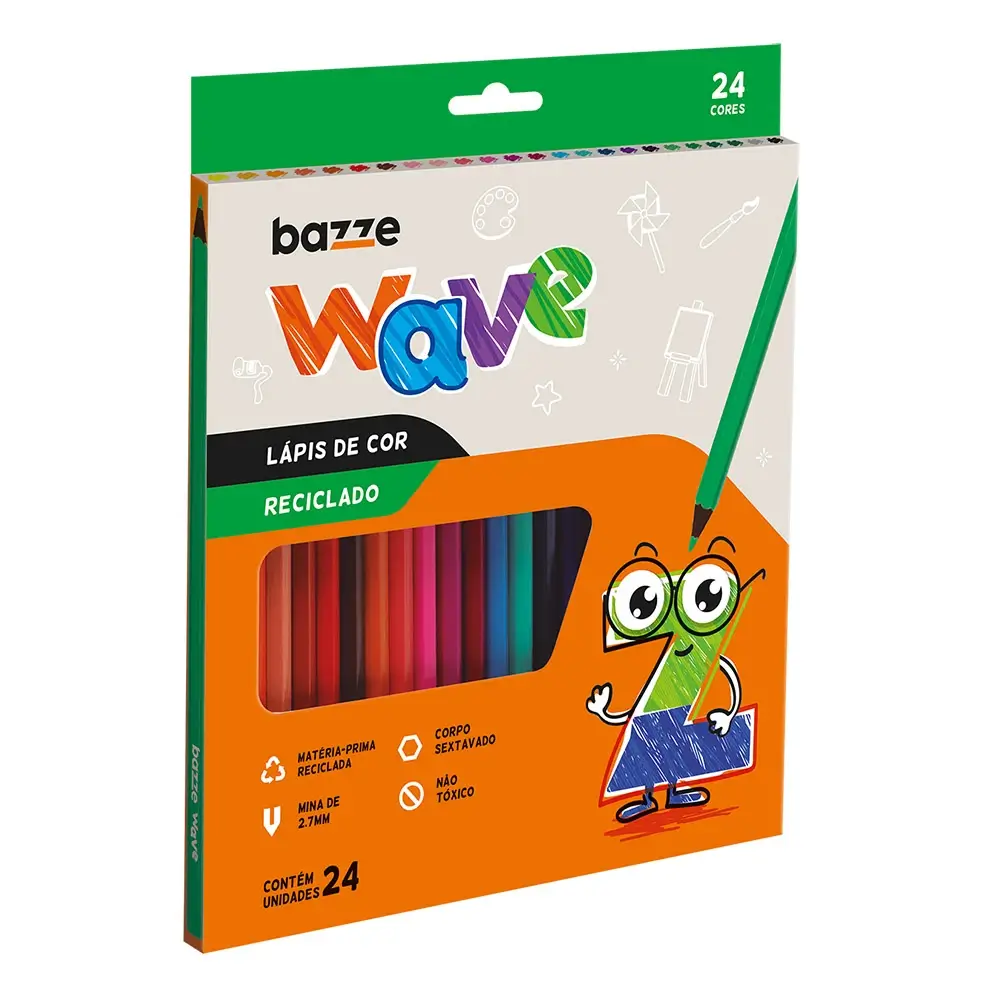 Lápis de Cor Wave Reciclado - 24 cores - Bazze - Imagem 1