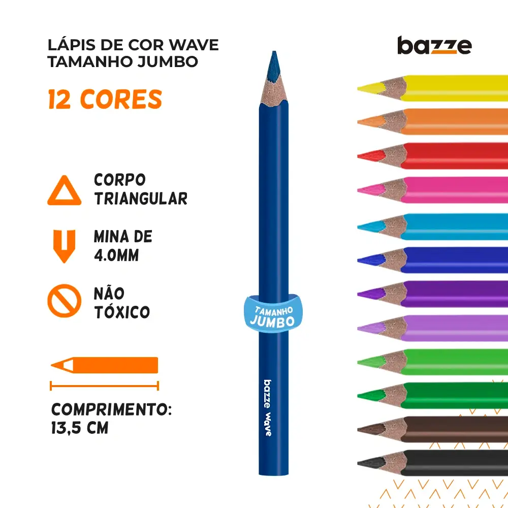 Lápis de Cor Wave Tamanho Jumbo - 12 cores - Bazze - Imagem 3