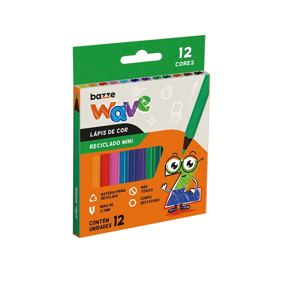 Lápis de Cor Wave Mini Reciclado - 12 cores - Bazze - Imagem 1